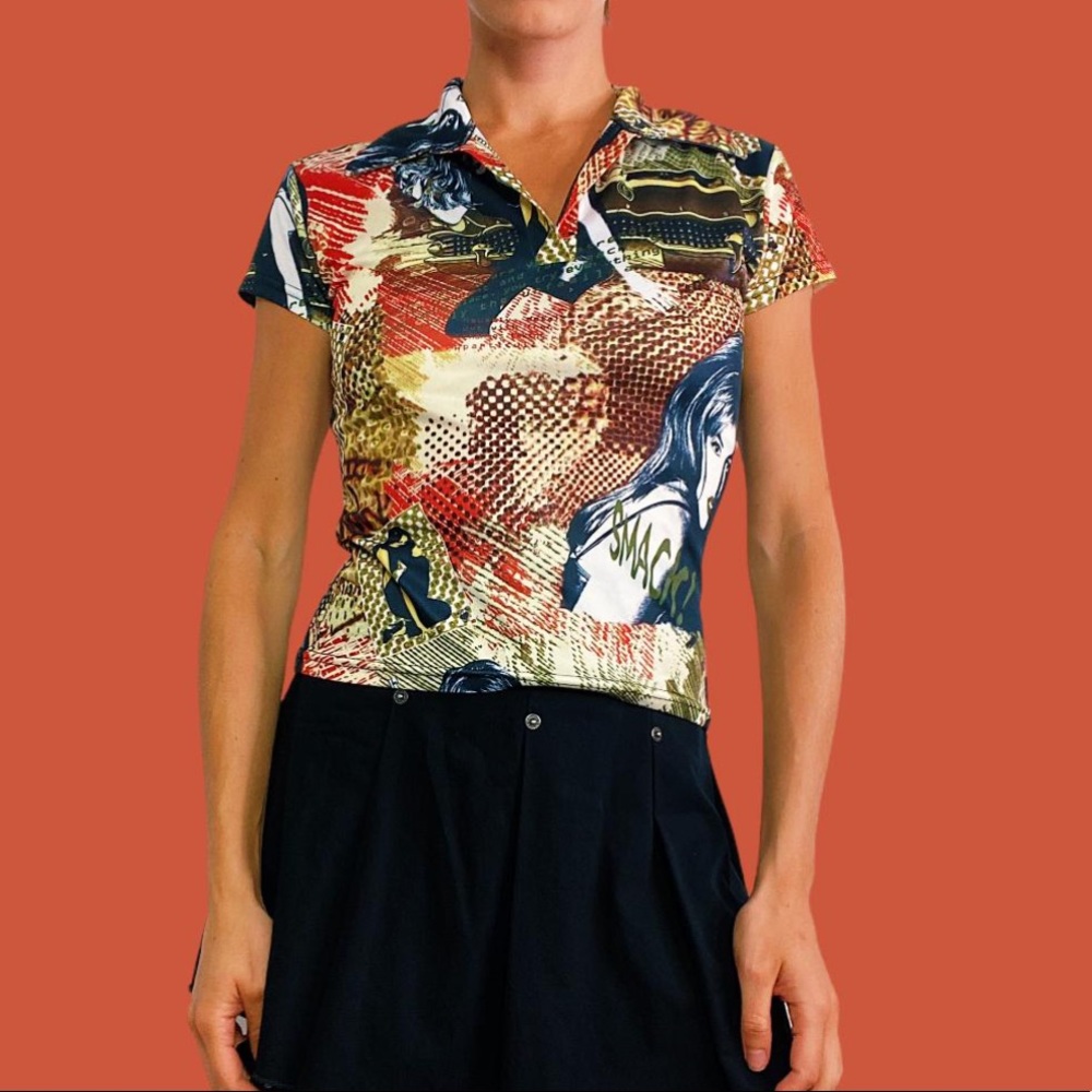 RESELLING Short sleeves polo shirt cyber print of cars
and super model